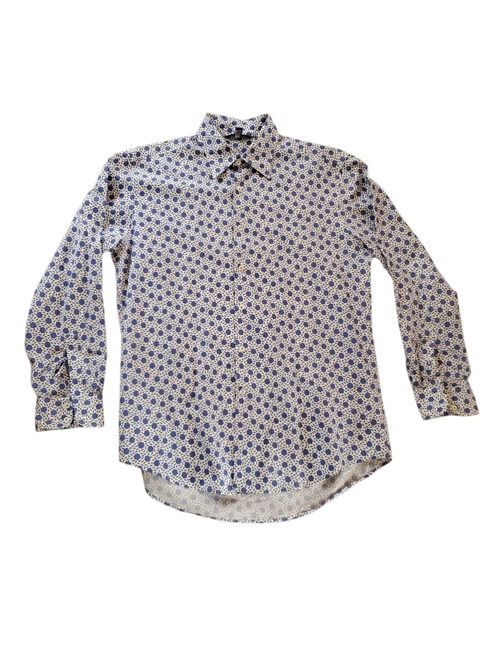 Boden Mens Floral Shirt Bright Blue White Cotton Long Sleeve Button Size Large
